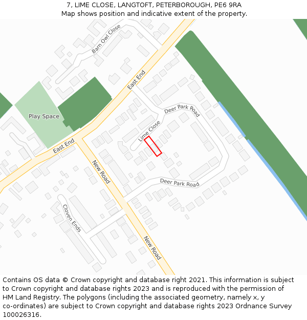 7, LIME CLOSE, LANGTOFT, PETERBOROUGH, PE6 9RA: Location map and indicative extent of plot