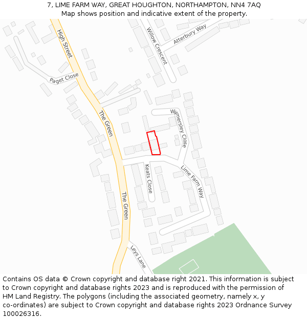 7, LIME FARM WAY, GREAT HOUGHTON, NORTHAMPTON, NN4 7AQ: Location map and indicative extent of plot