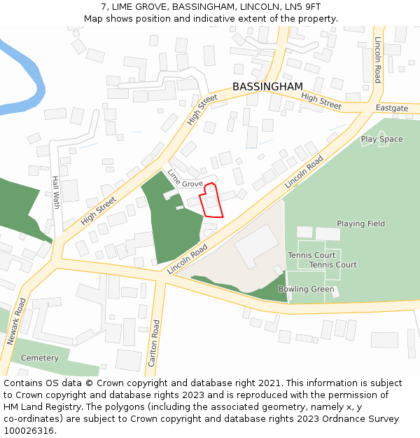 7, LIME GROVE, BASSINGHAM, LINCOLN, LN5 9FT: Location map and indicative extent of plot