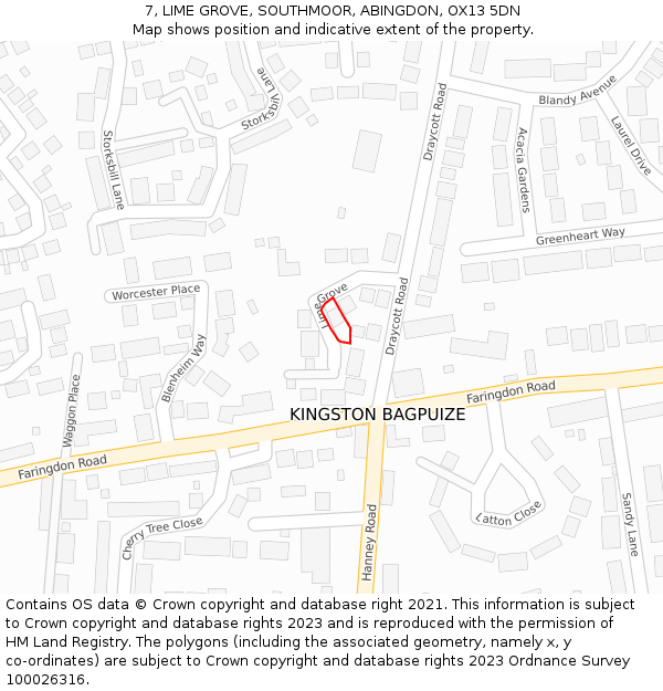 7, LIME GROVE, SOUTHMOOR, ABINGDON, OX13 5DN: Location map and indicative extent of plot