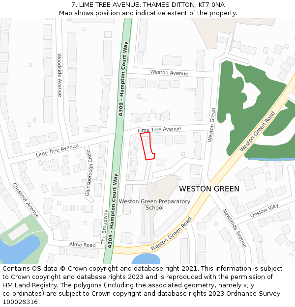 7, LIME TREE AVENUE, THAMES DITTON, KT7 0NA: Location map and indicative extent of plot