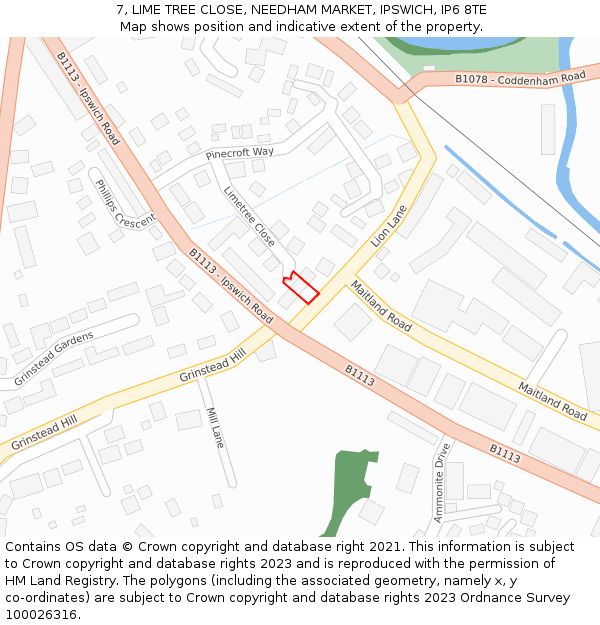7, LIME TREE CLOSE, NEEDHAM MARKET, IPSWICH, IP6 8TE: Location map and indicative extent of plot