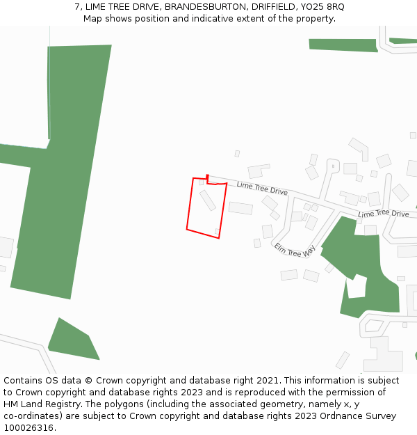 7, LIME TREE DRIVE, BRANDESBURTON, DRIFFIELD, YO25 8RQ: Location map and indicative extent of plot