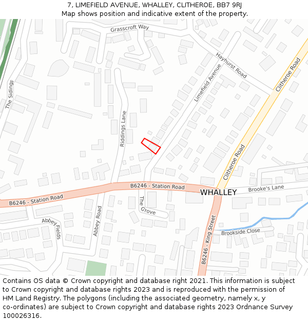 7, LIMEFIELD AVENUE, WHALLEY, CLITHEROE, BB7 9RJ: Location map and indicative extent of plot