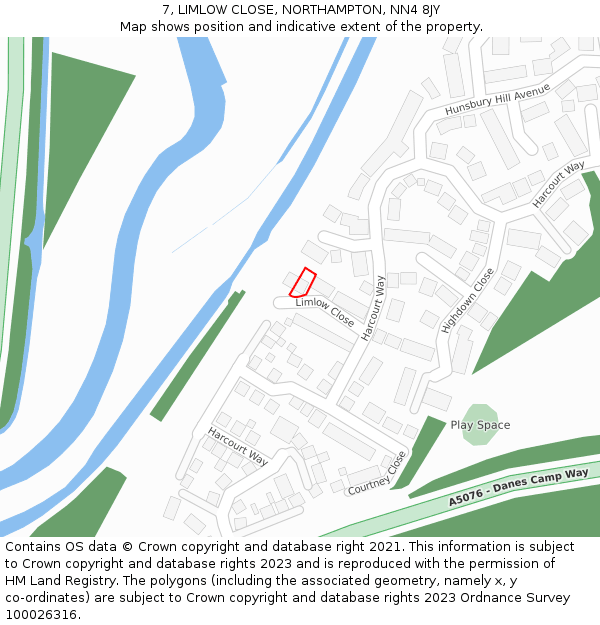 7, LIMLOW CLOSE, NORTHAMPTON, NN4 8JY: Location map and indicative extent of plot