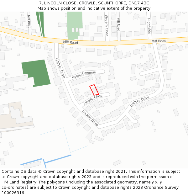 7, LINCOLN CLOSE, CROWLE, SCUNTHORPE, DN17 4BG: Location map and indicative extent of plot