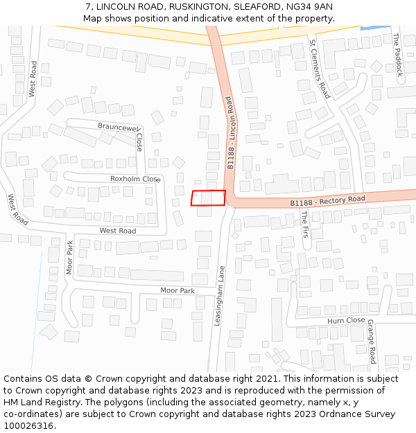 7, LINCOLN ROAD, RUSKINGTON, SLEAFORD, NG34 9AN: Location map and indicative extent of plot