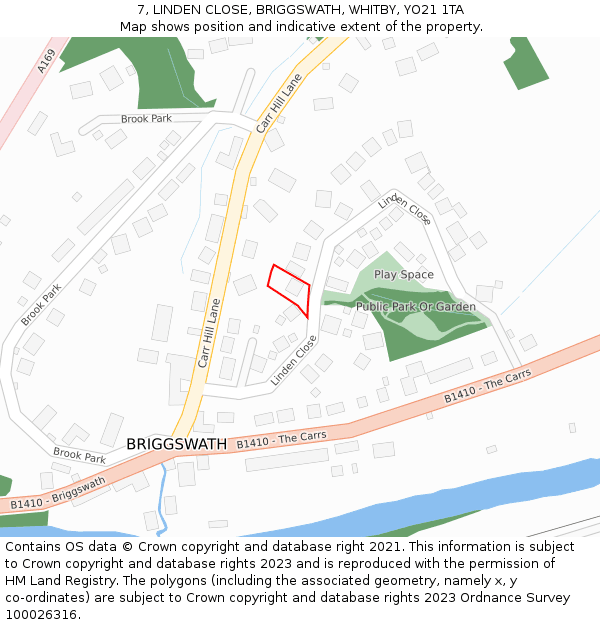 7, LINDEN CLOSE, BRIGGSWATH, WHITBY, YO21 1TA: Location map and indicative extent of plot