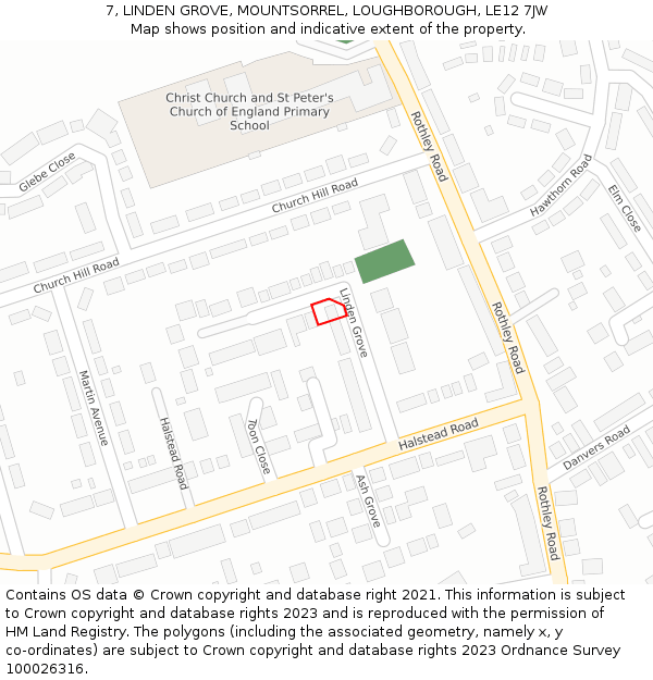7, LINDEN GROVE, MOUNTSORREL, LOUGHBOROUGH, LE12 7JW: Location map and indicative extent of plot
