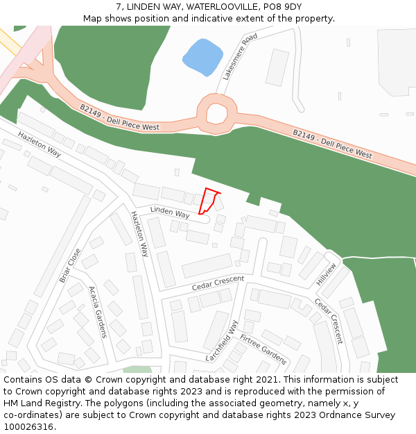 7, LINDEN WAY, WATERLOOVILLE, PO8 9DY: Location map and indicative extent of plot