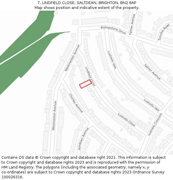 7, LINDFIELD CLOSE, SALTDEAN, BRIGHTON, BN2 8AP: Location map and indicative extent of plot