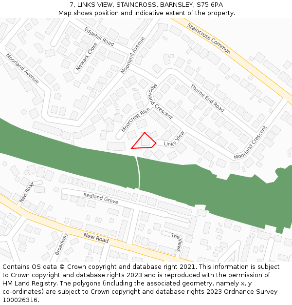 7, LINKS VIEW, STAINCROSS, BARNSLEY, S75 6PA: Location map and indicative extent of plot