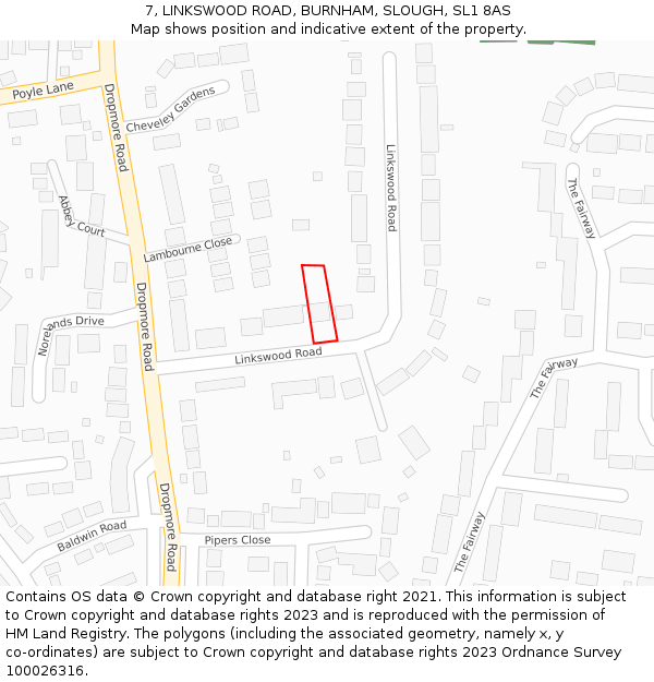 7, LINKSWOOD ROAD, BURNHAM, SLOUGH, SL1 8AS: Location map and indicative extent of plot