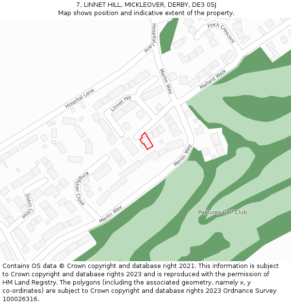 7, LINNET HILL, MICKLEOVER, DERBY, DE3 0SJ: Location map and indicative extent of plot