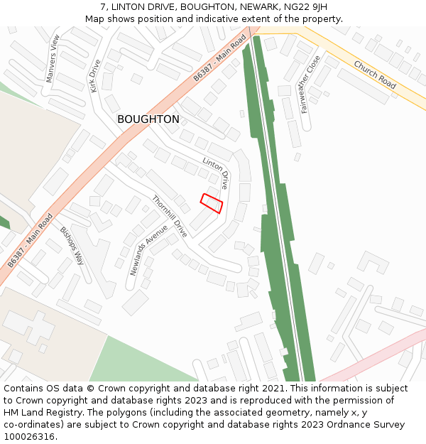 7, LINTON DRIVE, BOUGHTON, NEWARK, NG22 9JH: Location map and indicative extent of plot