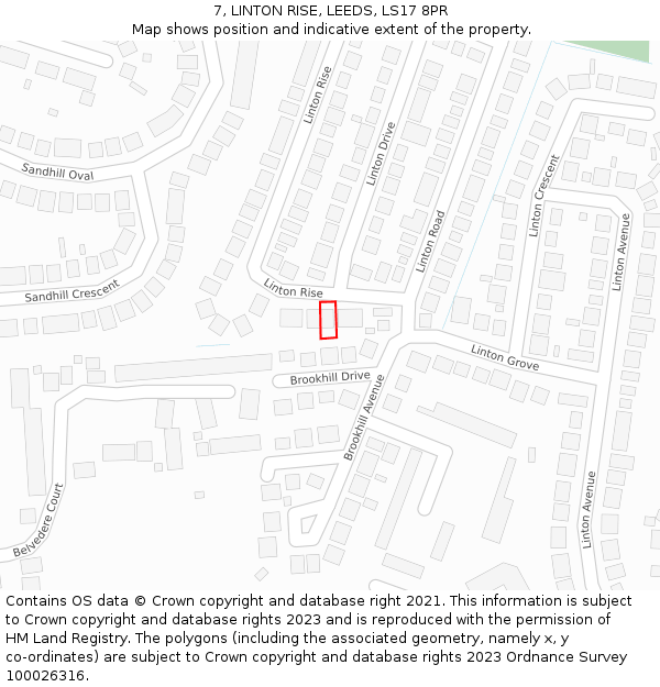 7, LINTON RISE, LEEDS, LS17 8PR: Location map and indicative extent of plot