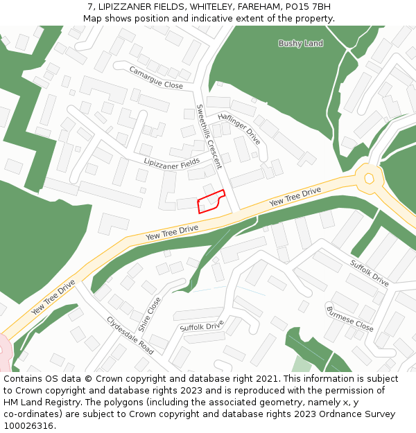 7, LIPIZZANER FIELDS, WHITELEY, FAREHAM, PO15 7BH: Location map and indicative extent of plot