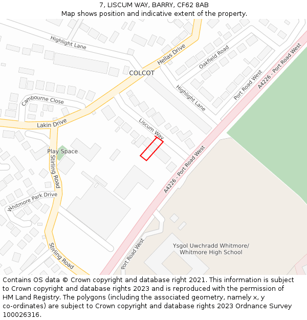 7, LISCUM WAY, BARRY, CF62 8AB: Location map and indicative extent of plot