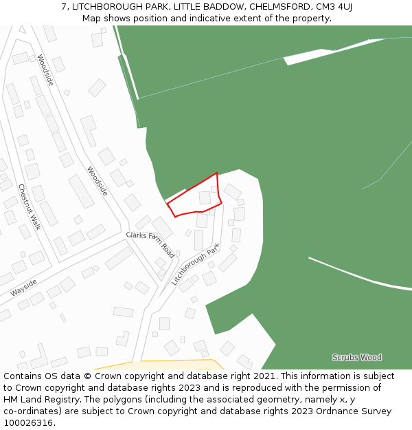 7, LITCHBOROUGH PARK, LITTLE BADDOW, CHELMSFORD, CM3 4UJ: Location map and indicative extent of plot