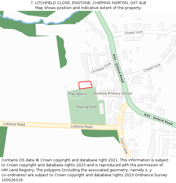 7, LITCHFIELD CLOSE, ENSTONE, CHIPPING NORTON, OX7 4LB: Location map and indicative extent of plot