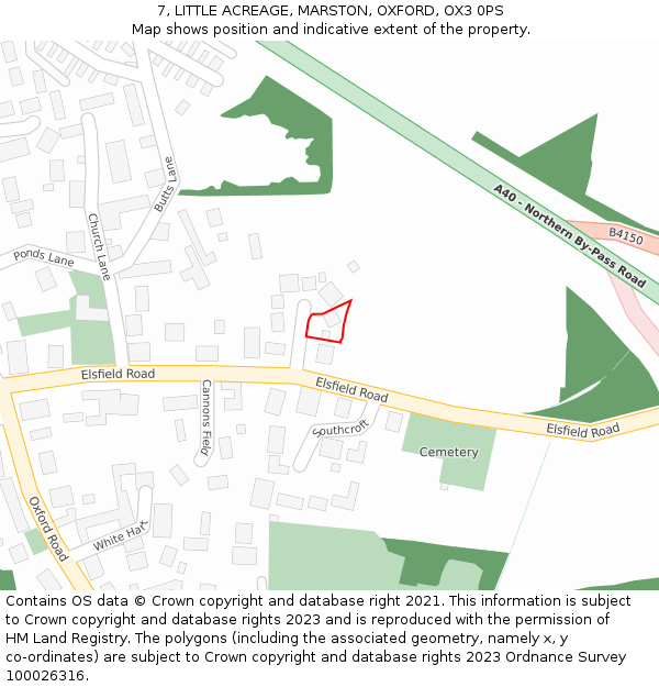 7, LITTLE ACREAGE, MARSTON, OXFORD, OX3 0PS: Location map and indicative extent of plot