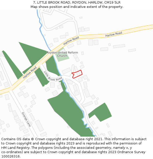 7, LITTLE BROOK ROAD, ROYDON, HARLOW, CM19 5LR: Location map and indicative extent of plot