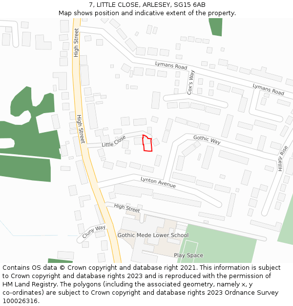 7, LITTLE CLOSE, ARLESEY, SG15 6AB: Location map and indicative extent of plot