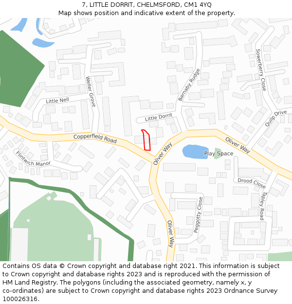 7, LITTLE DORRIT, CHELMSFORD, CM1 4YQ: Location map and indicative extent of plot