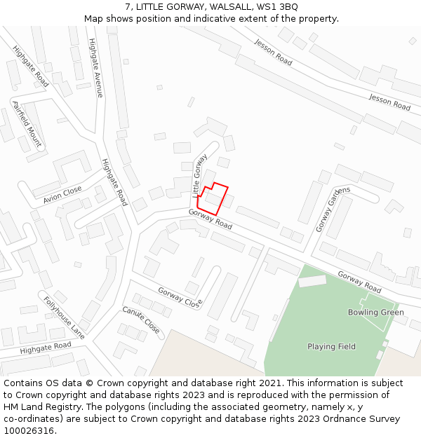 7, LITTLE GORWAY, WALSALL, WS1 3BQ: Location map and indicative extent of plot