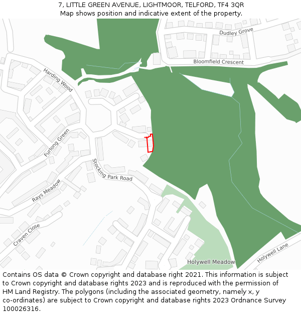 7, LITTLE GREEN AVENUE, LIGHTMOOR, TELFORD, TF4 3QR: Location map and indicative extent of plot