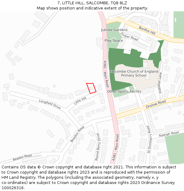 7, LITTLE HILL, SALCOMBE, TQ8 8LZ: Location map and indicative extent of plot