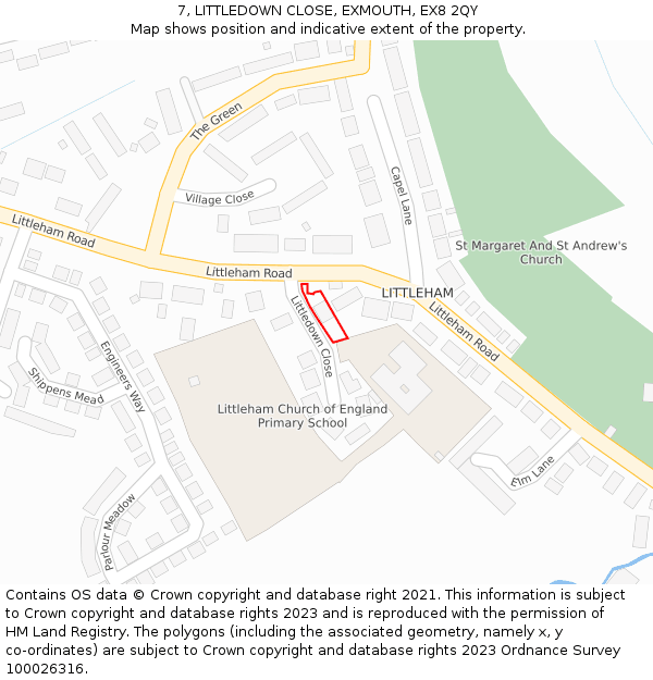 7, LITTLEDOWN CLOSE, EXMOUTH, EX8 2QY: Location map and indicative extent of plot
