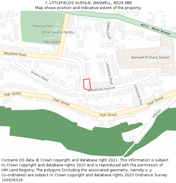 7, LITTLEFIELDS AVENUE, BANWELL, BS29 6BE: Location map and indicative extent of plot