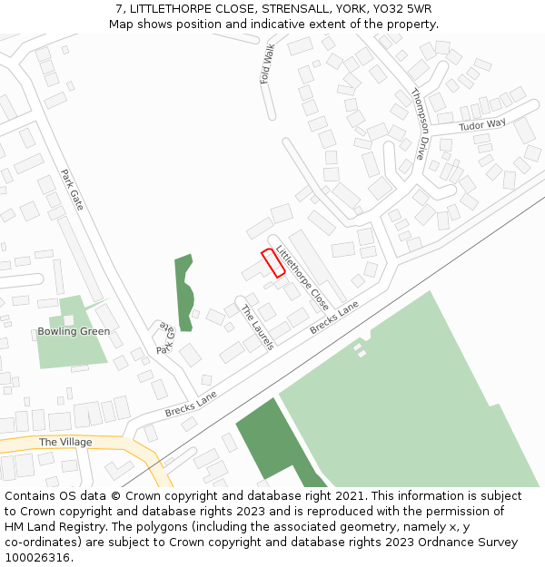 7, LITTLETHORPE CLOSE, STRENSALL, YORK, YO32 5WR: Location map and indicative extent of plot