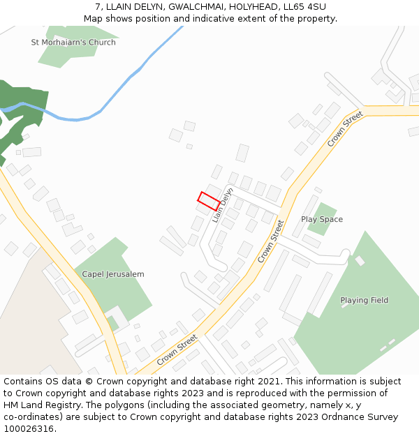 7, LLAIN DELYN, GWALCHMAI, HOLYHEAD, LL65 4SU: Location map and indicative extent of plot