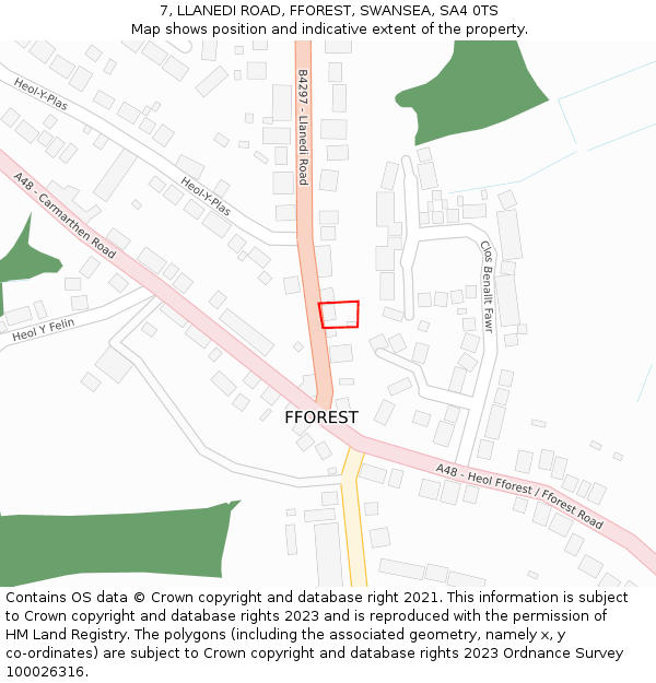 7, LLANEDI ROAD, FFOREST, SWANSEA, SA4 0TS: Location map and indicative extent of plot