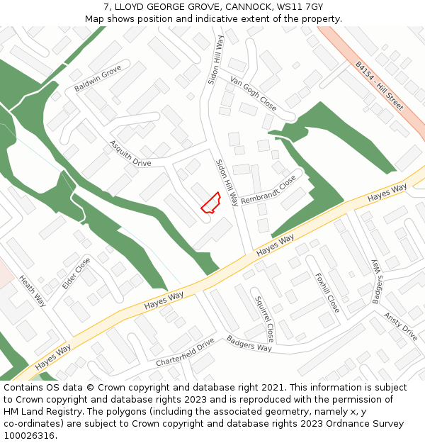 7, LLOYD GEORGE GROVE, CANNOCK, WS11 7GY: Location map and indicative extent of plot