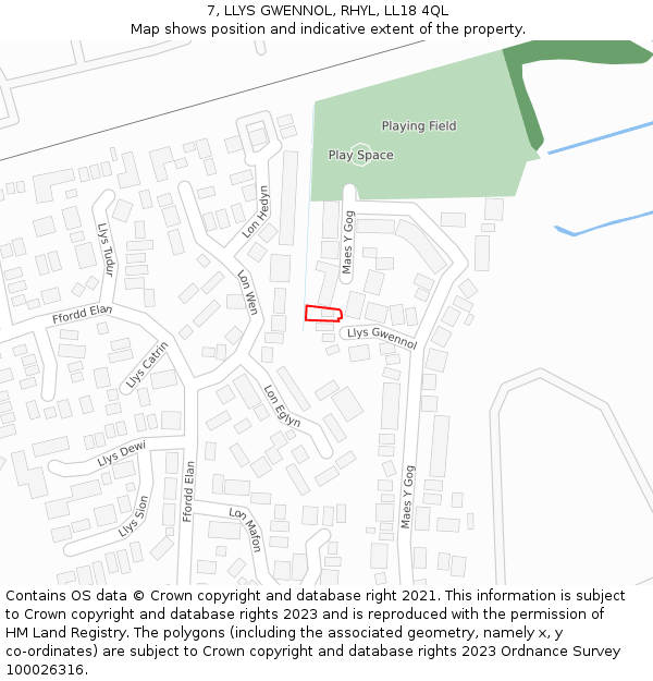 7, LLYS GWENNOL, RHYL, LL18 4QL: Location map and indicative extent of plot