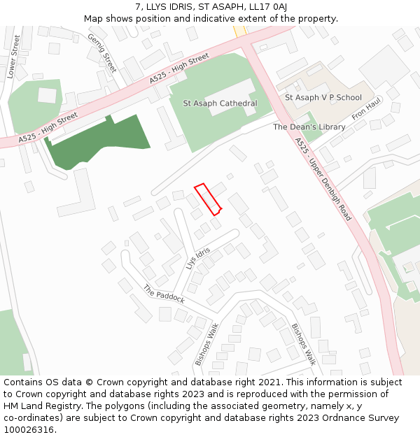 7, LLYS IDRIS, ST ASAPH, LL17 0AJ: Location map and indicative extent of plot