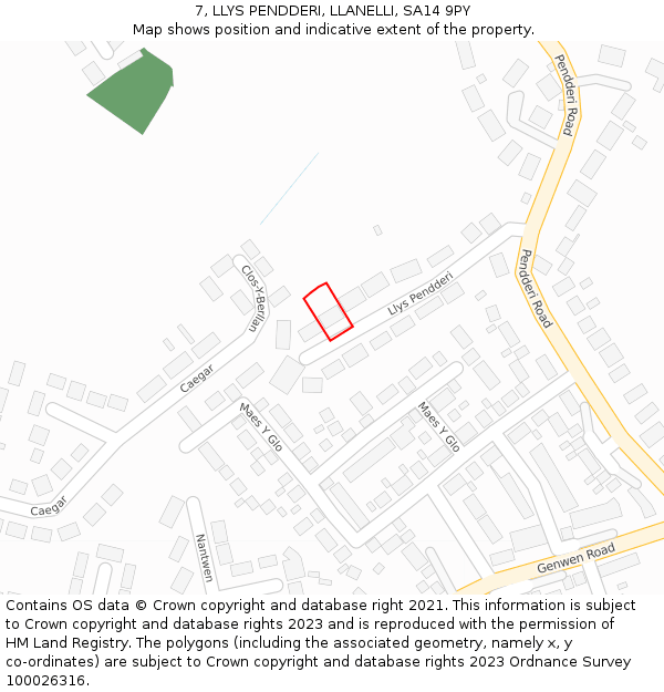 7, LLYS PENDDERI, LLANELLI, SA14 9PY: Location map and indicative extent of plot