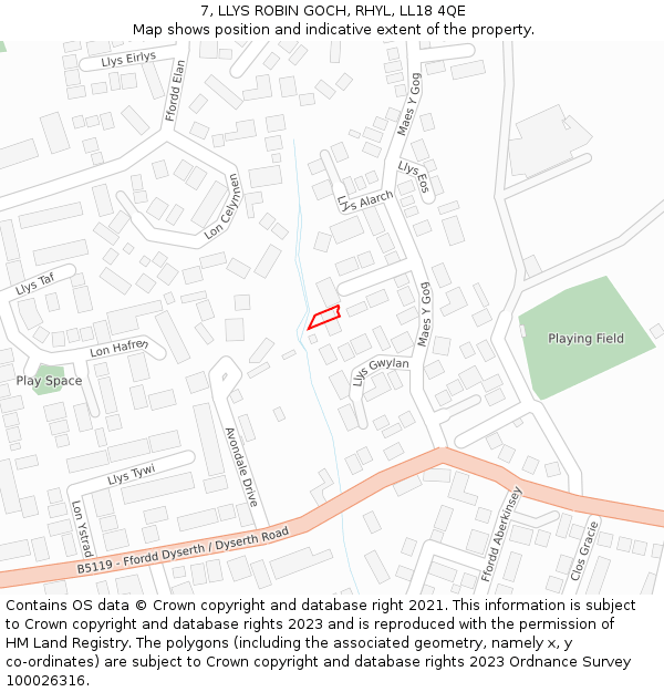 7, LLYS ROBIN GOCH, RHYL, LL18 4QE: Location map and indicative extent of plot