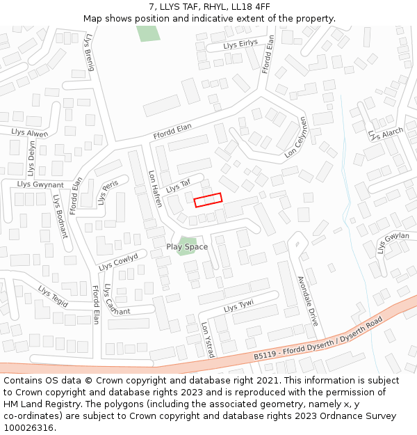 7, LLYS TAF, RHYL, LL18 4FF: Location map and indicative extent of plot