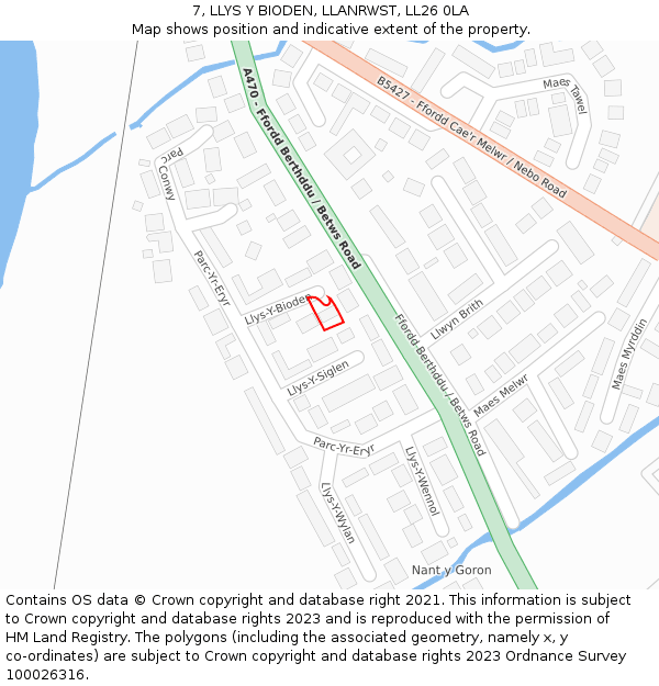 7, LLYS Y BIODEN, LLANRWST, LL26 0LA: Location map and indicative extent of plot