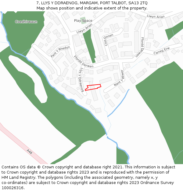7, LLYS Y DDRAENOG, MARGAM, PORT TALBOT, SA13 2TQ: Location map and indicative extent of plot