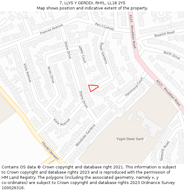 7, LLYS Y GERDDI, RHYL, LL18 2YS: Location map and indicative extent of plot