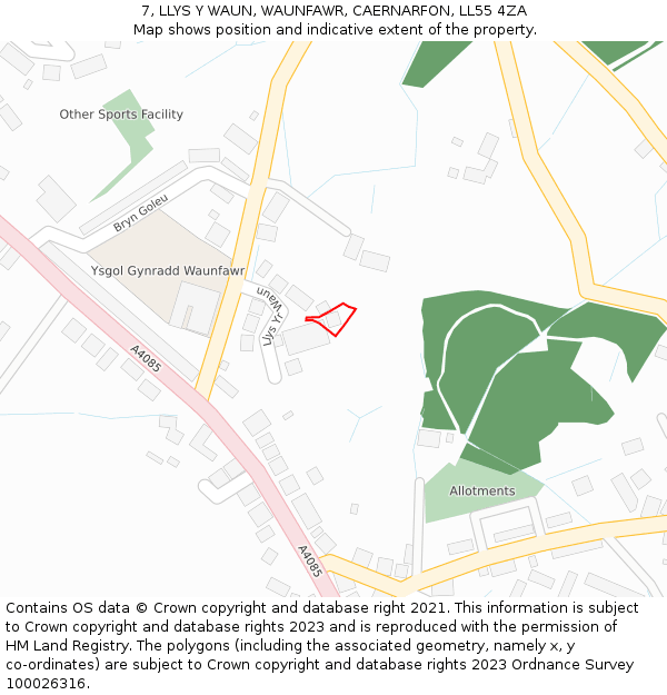 7, LLYS Y WAUN, WAUNFAWR, CAERNARFON, LL55 4ZA: Location map and indicative extent of plot