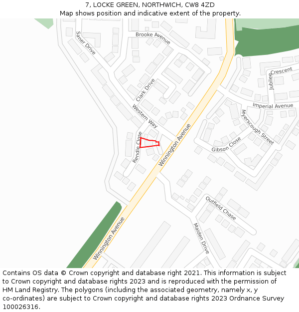 7, LOCKE GREEN, NORTHWICH, CW8 4ZD: Location map and indicative extent of plot