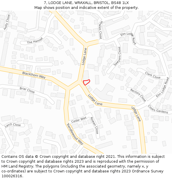 7, LODGE LANE, WRAXALL, BRISTOL, BS48 1LX: Location map and indicative extent of plot