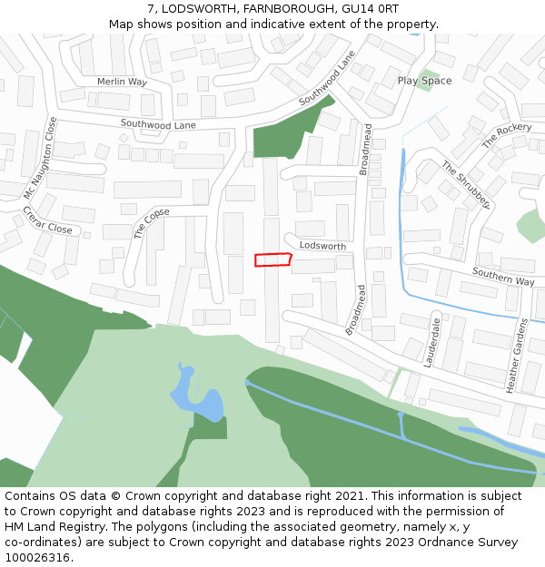 7, LODSWORTH, FARNBOROUGH, GU14 0RT: Location map and indicative extent of plot