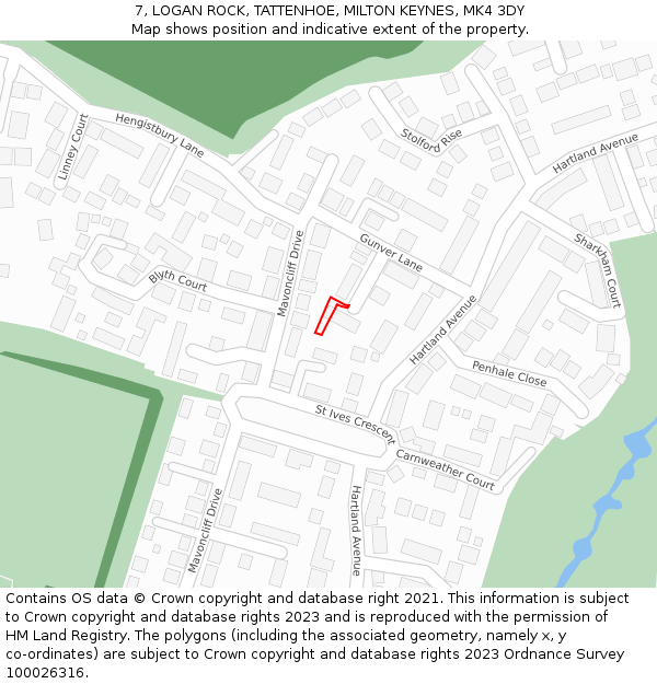 7, LOGAN ROCK, TATTENHOE, MILTON KEYNES, MK4 3DY: Location map and indicative extent of plot